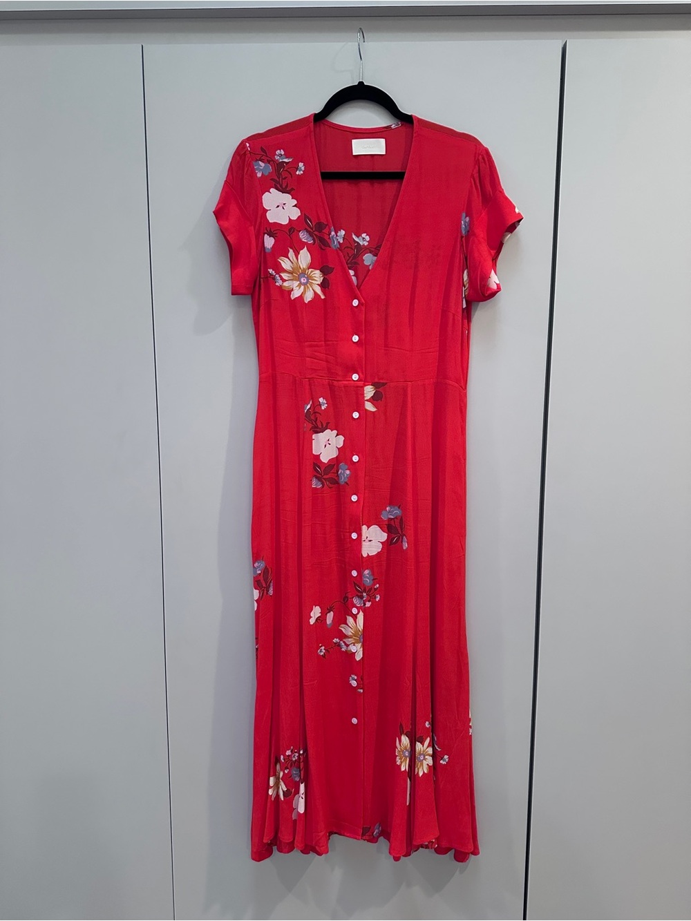 Anthropologie Lanesboro Capulet Red Floral Button-Front Maxi Dress - L